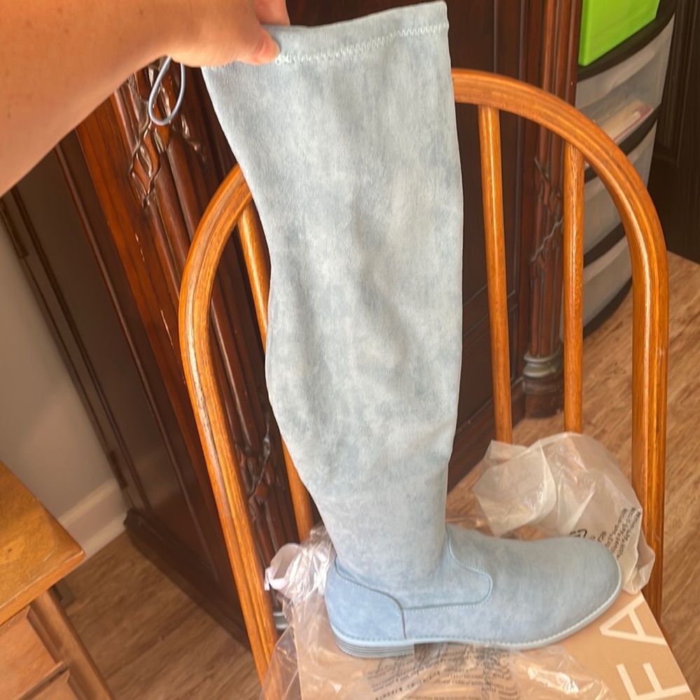 Kentucky Blue Denim Thigh-high boots